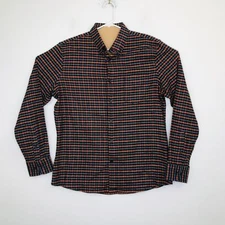 Nordstrom Men's Large Shirt Blue Orange Plaid Tech-Smart Trim Fit Button Up DA10