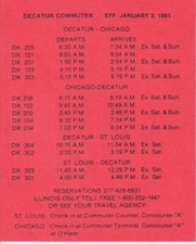 Decatur Commuter timetable 1981/01/02