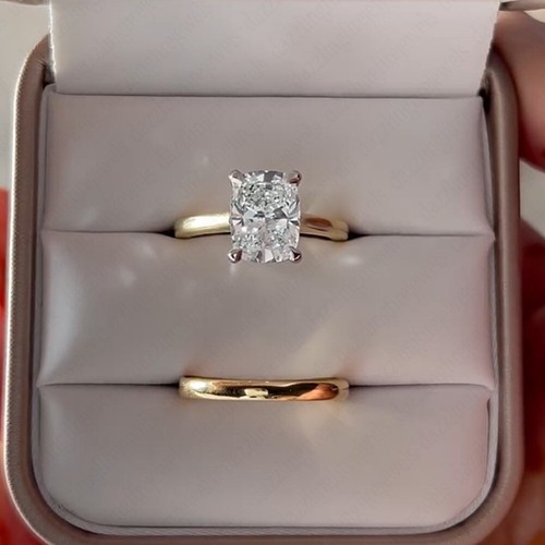 3.00Ct IGI F VS1 Cushion Lab Grown Diamond Engagement Ring In 14K Two-Tone Gold - Picture 14 of 18
