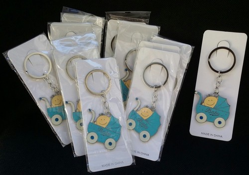 12Baby Shower Favors Key Chains Boy StrollerCarriage, Aqua,Llaveros, Gift,Supply - Picture 3 of 9