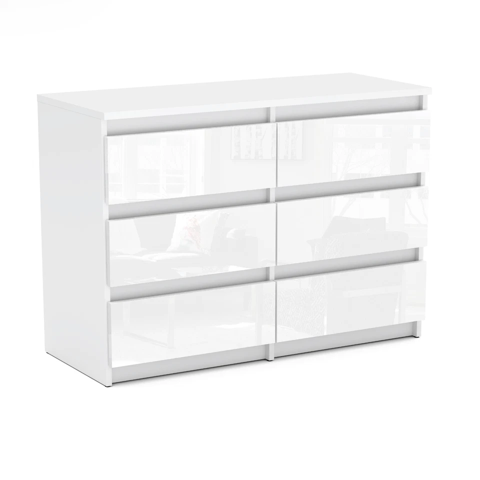 Kommode mit 6 Schubladen Sideboard Schubladenschrank Kleiderschrank Weiß Schwarz - Bild 2 von 4