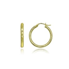 2x20mm Round Diamond-Cut Polished Gold Plated 925 Silver Small Hoop Earrings