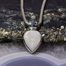 Edel Opal Anhänger, 925er Silber, Edelsteinanhänger (14589), mit Brillant