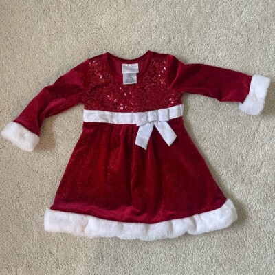 Iris & Ivy Christmas Dress  18 Months - red with white fur and sequins