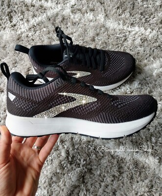 Brooks Revel 5 Womens Black Sneakers Shoes Made with Swarovski Crystals