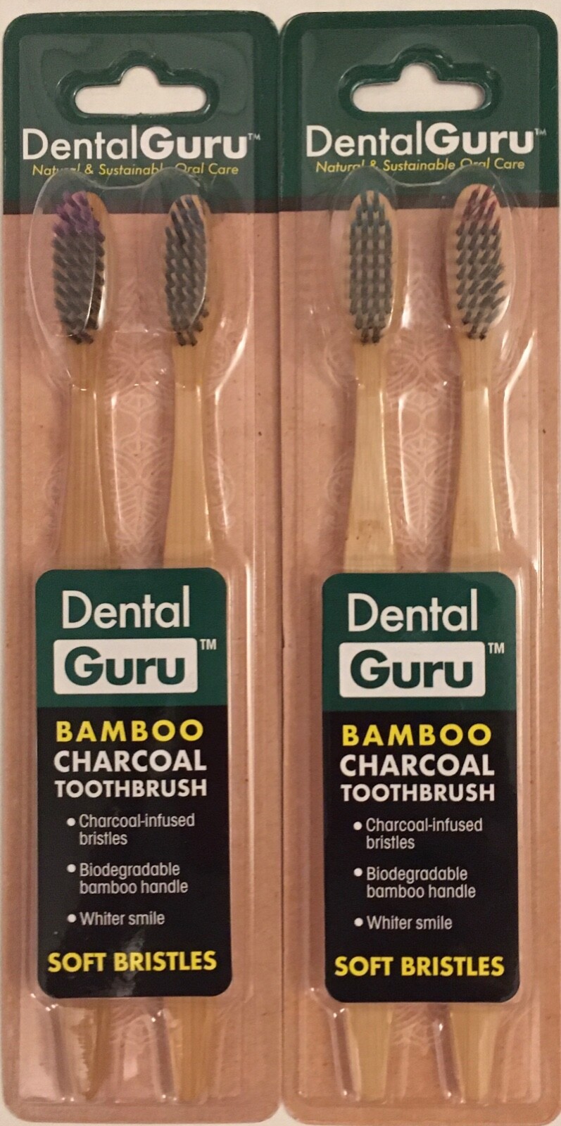 4 Dental Guru Bamboo Handle Charcoal Infused SOFT Bristle Manual