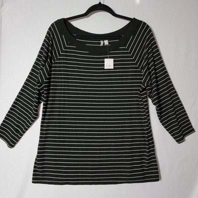 Cato Womens Top  Sz 18/20 Pull Over Knit 3/4 Sleeves Black & White Striped NWT