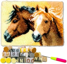 Latch Hook Kits Rug Couple Horse Crochet Yarn Cushion Colour Pre-Printed Canv...