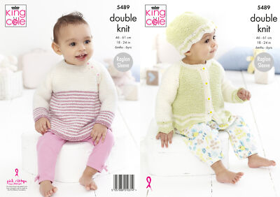Strickmuster Raglanärmel Oberteil Cardigan Mütze King Cole Baby Doppelstrick 5489