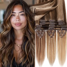 Black 100 Human Hair Extensions 8 Pieces Clip In Real Remy Hair FULL HEAD AAAAA