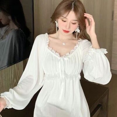 Womens Vintage Cotton Nightgown Long Sleeve Night Dress Loose White Nightdress | eBay Womens Vintage Cotton Nightgown Long Sleeve Night Dress Loose White Nightdress | eBay