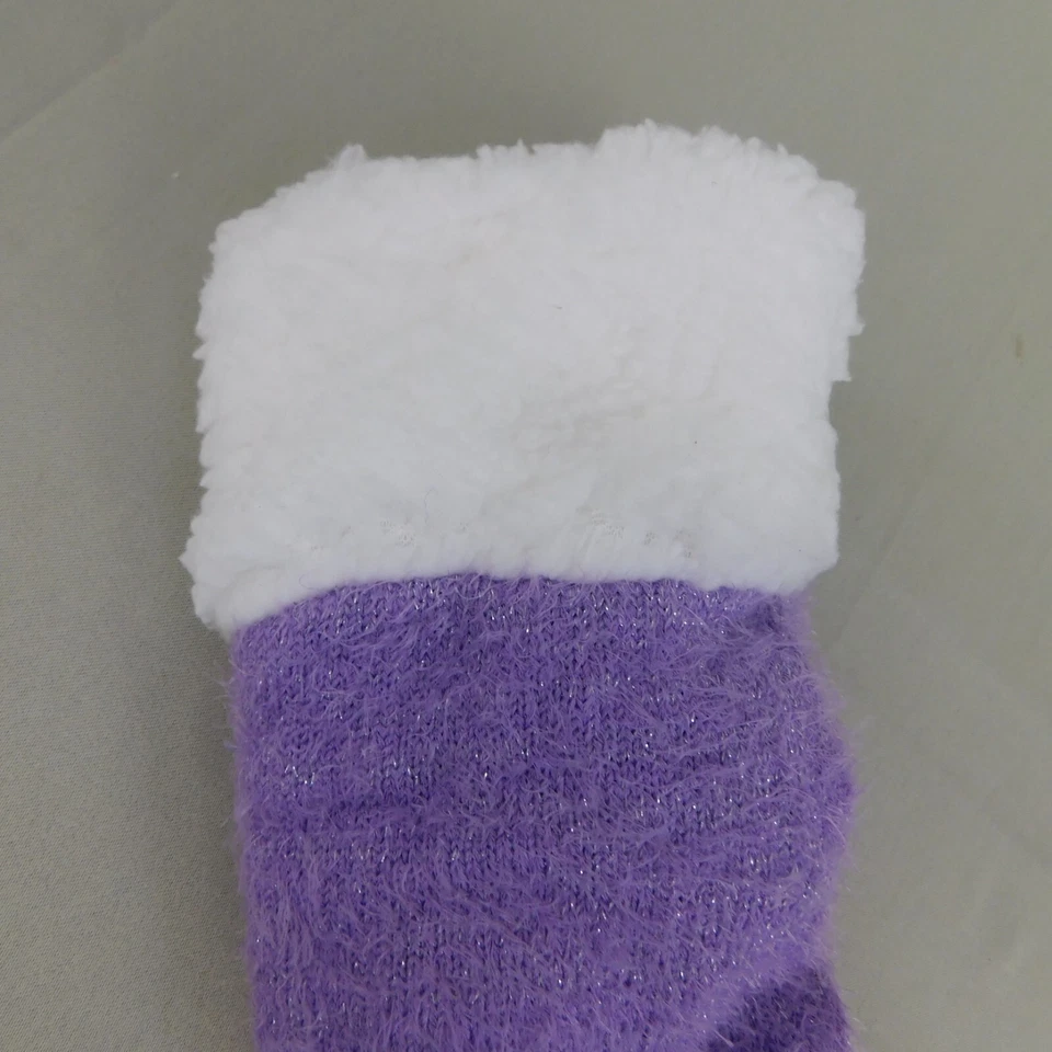 Calcetines deportivos Sherpa forrados de lana antideslizantes hasta la pantorrilla bloque de color púrpura #7367 Foto 3 de 4
