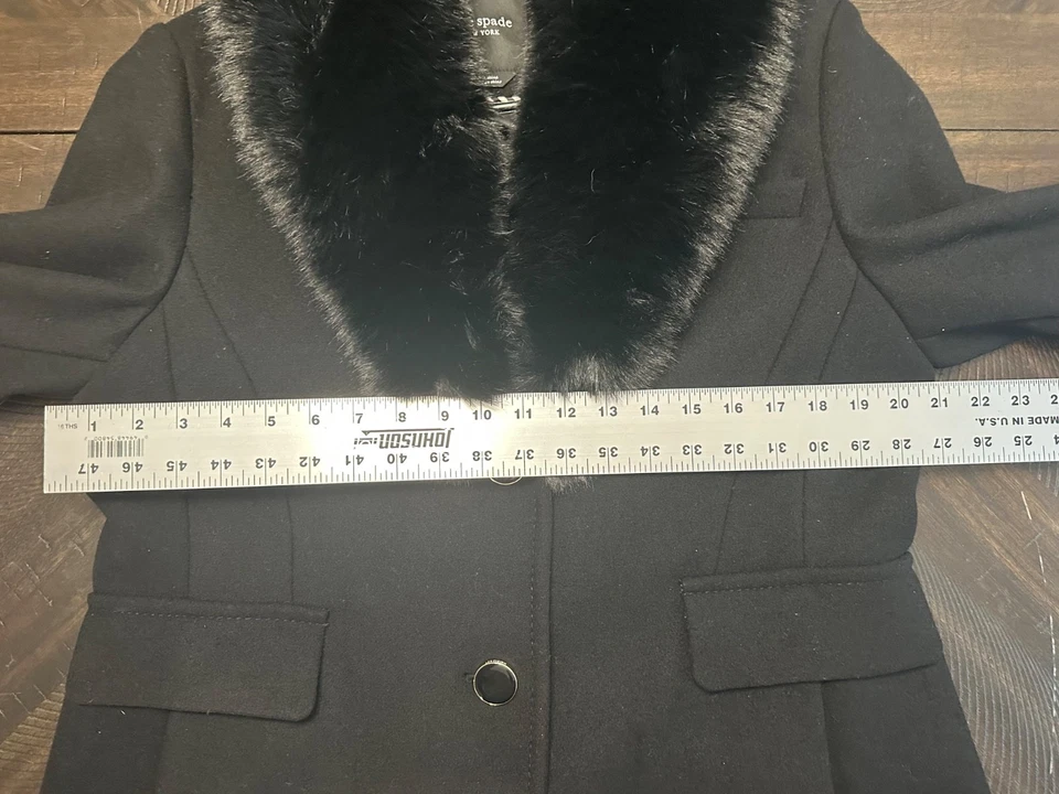Abrigo Kate Spade Mezcla de Lana con Cuello de Piel Sintética Extraíble Negro Nuevo sin Etiquetas Talla Grande Foto 4 de 4