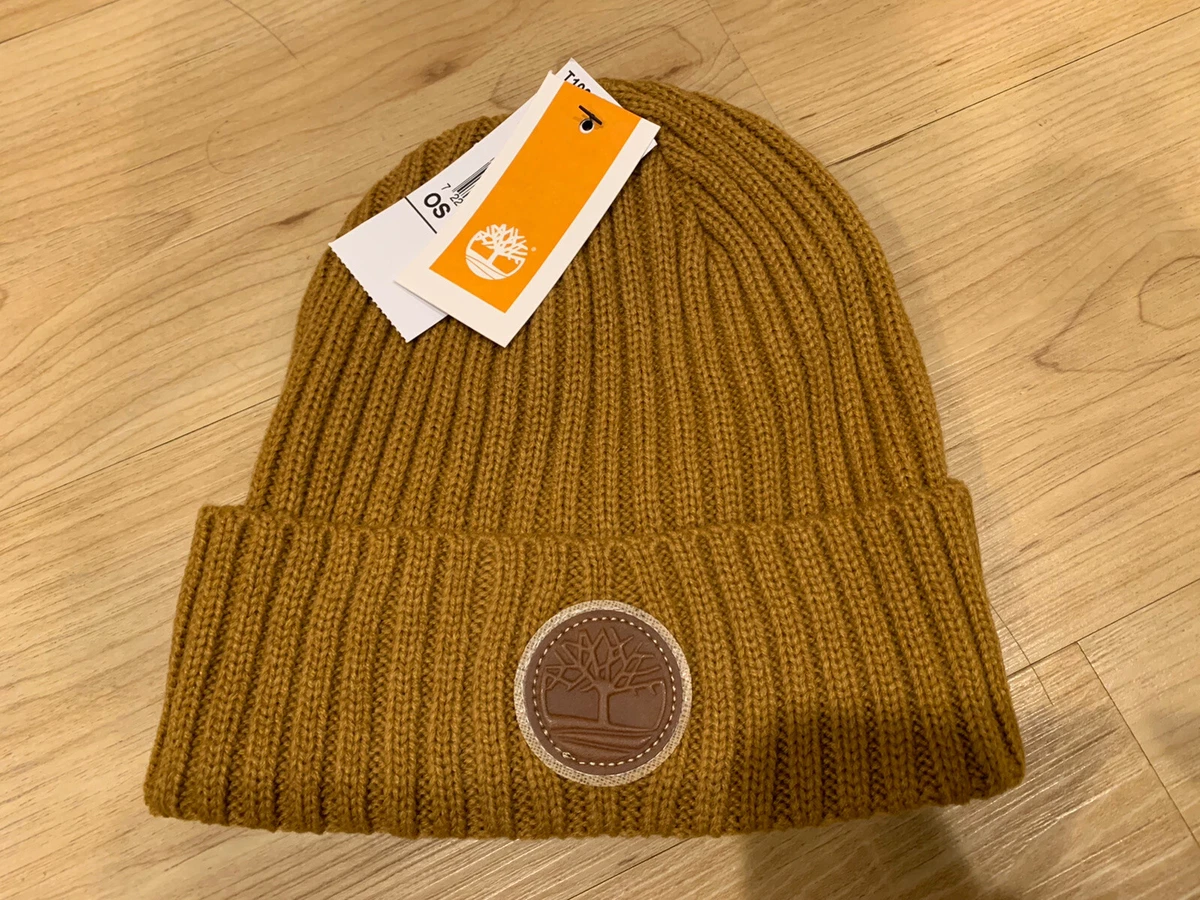 Timberland Men s Ribbed Cuffed Beanie Skull Cap Wheat Stitched