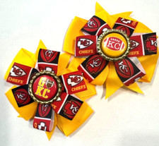 Beautiful Kansas City Chiefs Set of Pigtail hair bows for girls.