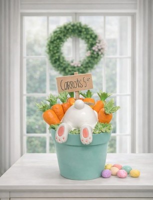 Hase Kaninchen Im Karottentopf Blumentopf 21x20x28cm Clayre & Eef Ostern