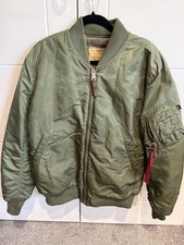 Alpha Industries MA-1 Bomber Jacket Olive Green Orange Lining XL Mens