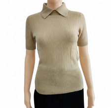 Vintage Jaeger Cashmere Pullover Sweater Collared Beige Scotland Womens Size 34