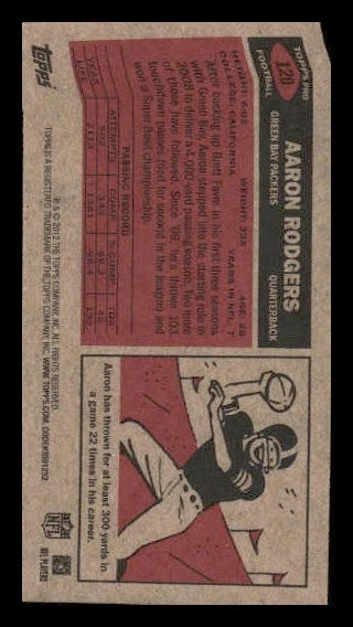2012 Topps #120 Aaron Rodgers 1965 Mini Green Bay Packers - Image 2 of 2
