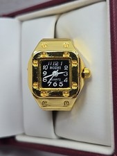 Bozhi Gold Tone Quartz Ring Watch Black Dial New Battery Retro Stretch Accessory