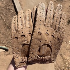 Vintage Men s Hand Sewn Peccary Leather Driving Gloves Elastic Wrist Band M / L