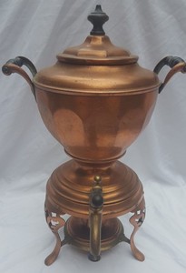 ANTIQUE 1904 COPPER BRASS MANNING BOWMAN CO. COFFEE TEA HOT SAMOVAR  PERCOLATOR
