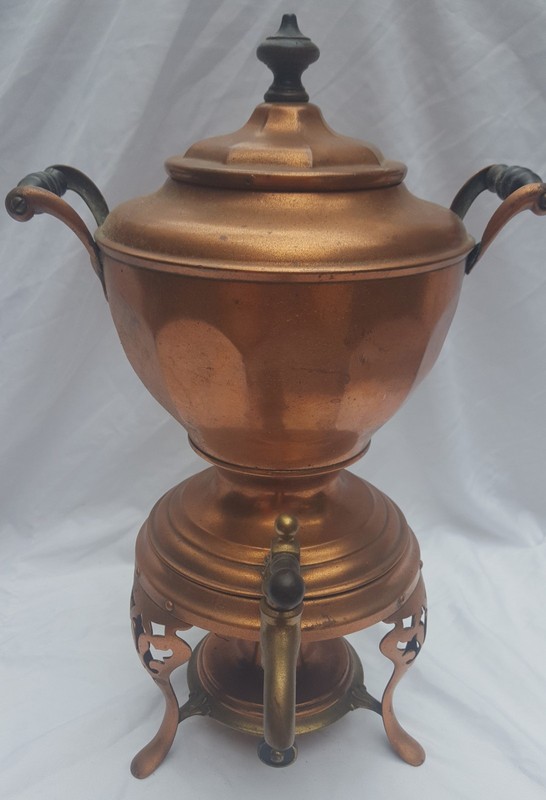 ANTIQUE 1904 COPPER BRASS MANNING BOWMAN CO. COFFEE TEA HOT SAMOVAR  PERCOLATOR