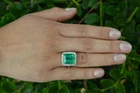 Big 9.CT Emerald & Sqaure & Round Shape CZ Halo 2-Tone 925 Silver Art Deco Ring