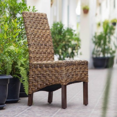 Pemberly Row 40''H Coastal Rattan/Wood Dining Chair in Brown (Set of 2)