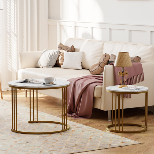 Coffee Table Faux Marble Nesting Table for Small Place 2 Sets Modern Furniture L - Picture 6 of 7