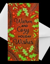Warm and Cozy Holiday Wishes - Foil Accented Tall 7 x 3.75 Christmas Card