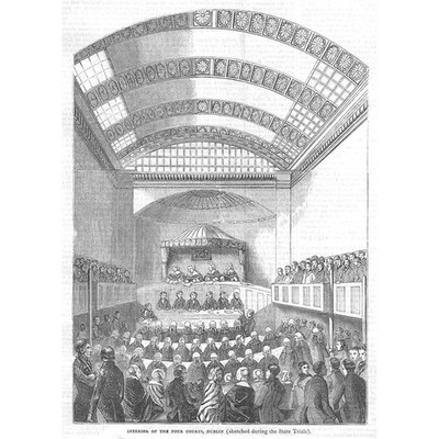 DUBLIN Interieur der vier Gerichte während der Staatsprozesse - antiker Druck 1844