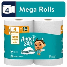 Angel Soft 2-Ply Toilet Paper, 4 Mega Rolls