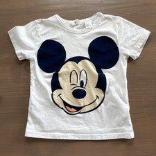 H M Disney Mickey Mouse Cotton T-Shirt with Navy Blue Flocking Size 2-4Y