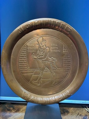 RARE ANTIQUE EARLY 1900s JOHNNIE WALKER SCOTCH WHISKEY COPPER ADVERTISING TRAY