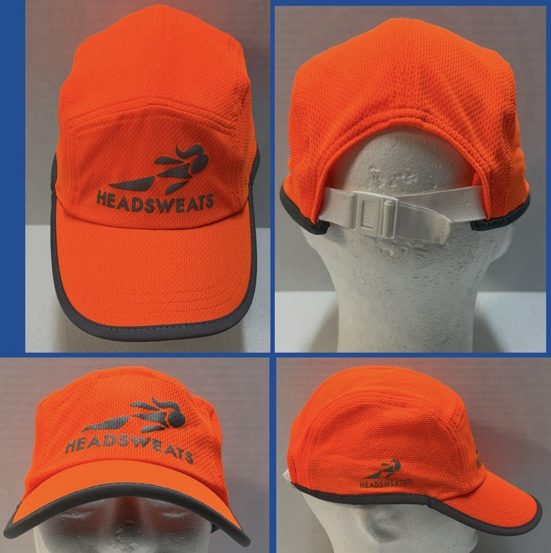 Headsweats Running Hat Hot Orange Coolmax Mesh No Glare Adju