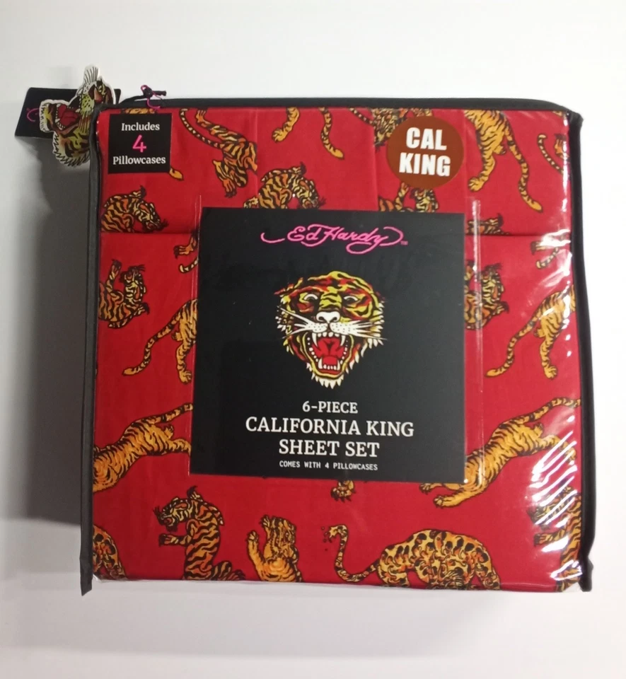 Ed Hardy California King Sheet Set Tigers New With Tags
