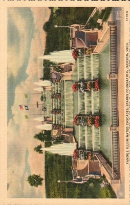 Famous Illuminated Cascades, Sparks Foundain Jackson Mississippi c1930s Postcard