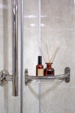 Grab rail bathroom corner shelf - brushed chrome 