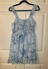 American Eagle Women's Blue Clouds Silky Tie-Front Mini Dress - Pockets!- Size M