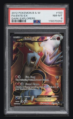 2012 POKEMON BLACK & WHITE DARK EXPLORERS #103 FULL ART/ENTEI EX PSA 8 NEW CERT
