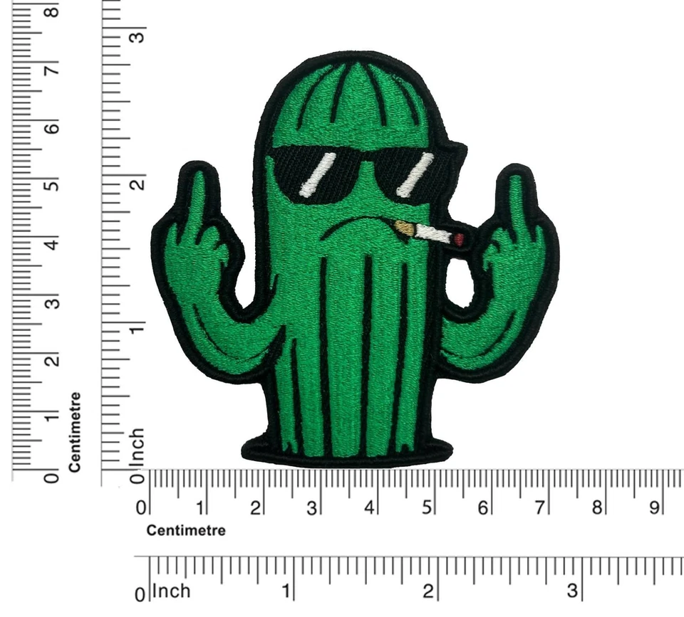 Badass Cactus 3D Embroidered Patches Sew-On Iron-On Fun Edgy Cool Patches - Image 3 of 3