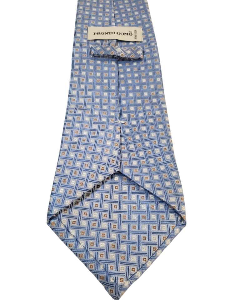 Corbata de diseñador Pronto-Uomo para hombre de lujo azul plateado geométrica 7 pliegues Foto 4 de 4