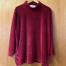 Saks Fifth Avenue Petites Medium Velour Tunic Burgundy Red Long Sleeves Vintage