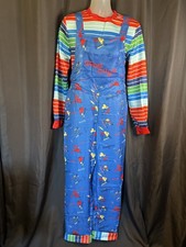 NEW Chucky Cosplay Costume ADULT L Adjustable Strap Overall  Long Sleeve Shirt