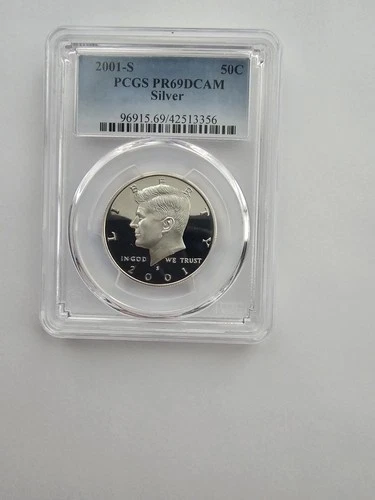 SILVER 2001 S PR69 DCAM KENNEDY HALF DOLLAR GRADED PCGS 5OC S MINT 90% AG COIN