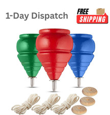 YAJUA Set of 3 Authentic Classic Wooden Spinning Tops with Strings