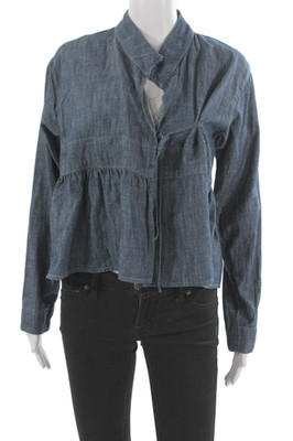 Citizens of Humanity Women Denim Collared Tie Blouse Blue Size S