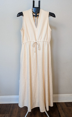 Chico's Sleeveless Tweed Maxi Dress SZ 1P (M/Us 8P) Cream NWT V-Neck Drawstring