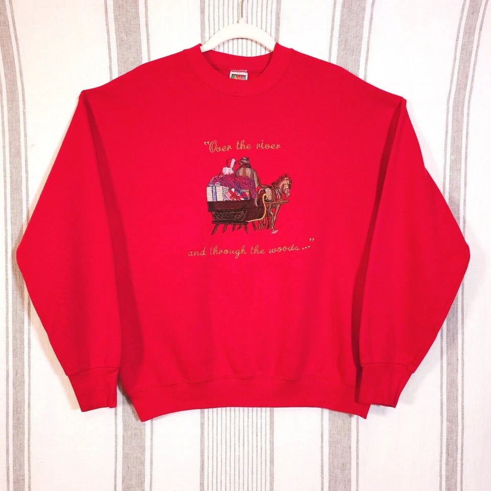 Sudadera De Colección Fruit of the Loom Navidad Grande Años 90 Bordada Navidad Suéter Foto 2 de 4